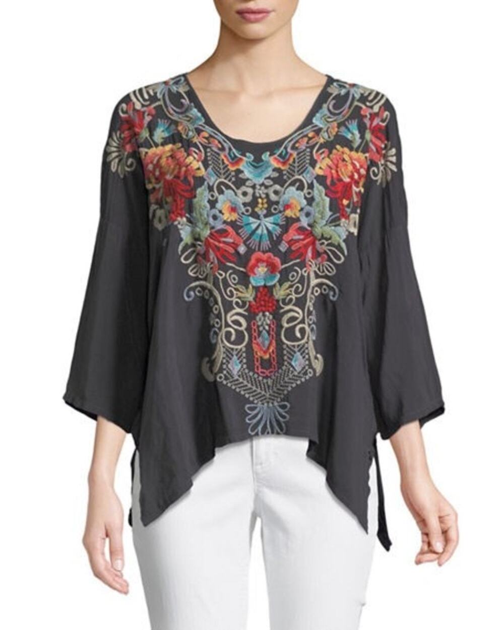 Johnny Was Valeria blouse top floral embroidered oversized drapey large cupra